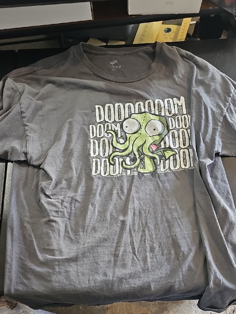 Fury Men's Gray Short Sleeve Graphic Tee Cthulhu Gir Invader Zim Print Doom Song
